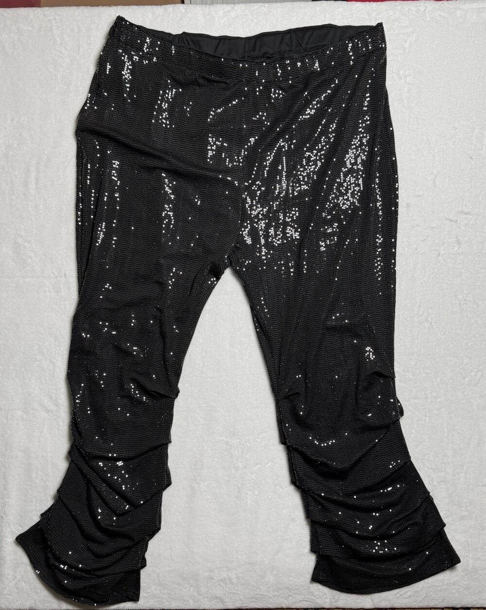 XPlusWear 4XL Black Sequin Ruched Pants Stretch Plus Size NWT Party Club